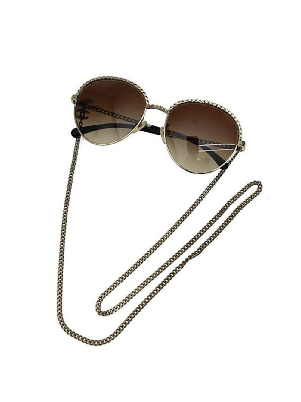 Chanel Pant Shape Coco Mark Chain Sunglasses Gold Black AA
